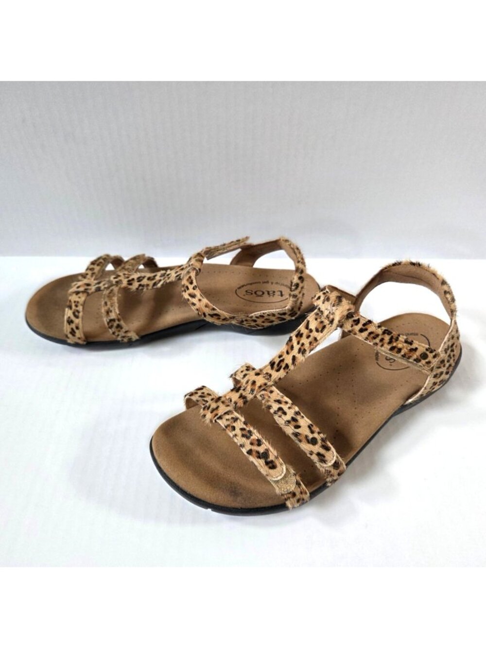 Taos Sandals 9 Trophy 2 Beige Cheetah Pony Hair Leather T Strap Comfort Shoes - Picture 5 of 11